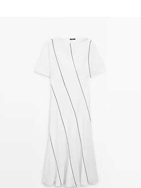 Massimo Dutti White Maxi Dress with Black Diagonal Lines